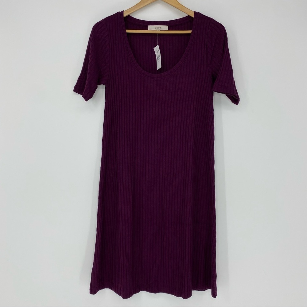 NWT LOFT burgundy wine ribbed short sleeve fall dress wms sz medium - Picture 10 of 13